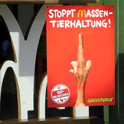 Greenpeace-Aktivisten plakatieren McDonald‘s-Filiale in Darmstadt / Bild: Greenpeace Darmstadt